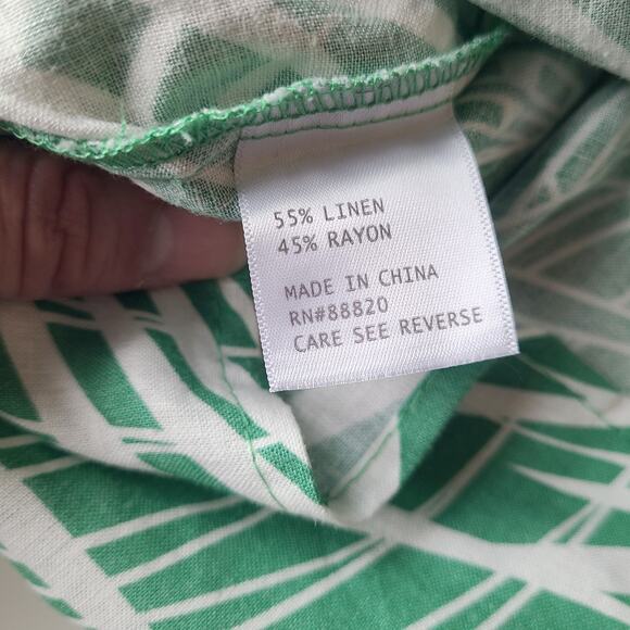 Panama Jack Womens XS Green White Palm Front Tropical Print Linen Blouse Botanic - Picture 7 of 8